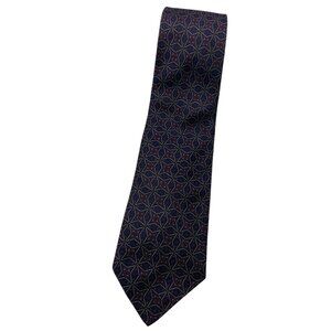 PAUL STUART Men's 100% Silk Necktie LUXURY Tie Navy Purple Geometric W:3.7" EUC